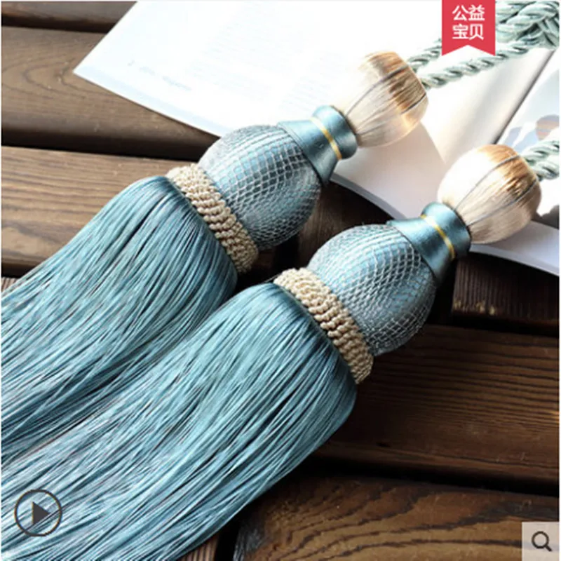 

1 Pair Gold Tennis Net Belt Hanging Balls Curtain Accessories Window Decor Strap Tassel Fringes Tiebacks Buckle Lashing Bind