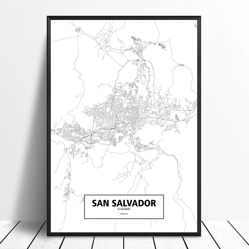 

San Salvador El Salvador Black White Custom World City Map Poster Canvas Print Nordic Style Wall Art Home Decor