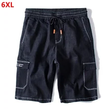 Летние джинсовые шорты с эластичной талией размера плюс, мужские укороченные брюки, свободные мужские повседневные шорты с принтом, 5XL 6XL