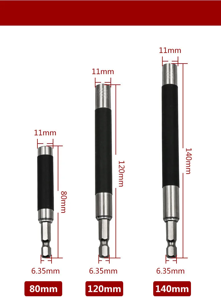 3 шт. 1/" Шестигранным хвостовиком диаметром 80/120/140 мм Quick Release Мультитул наконечник бит Магнитная отвертка Набор бит держатель адаптер головки - Цвет: 3pcs