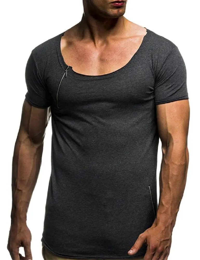 Round Neck Zipper Detail Short Sleeve T Shirt Round Neck Zipper Detail Short Sleeve T Shirt