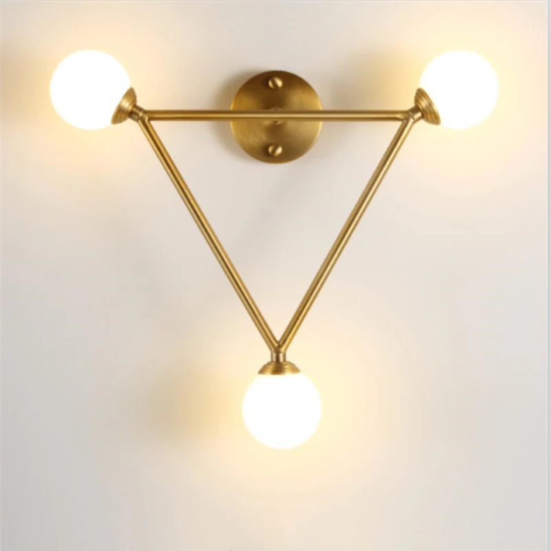 

Gold Three Glass Ball Bedroom Bedside Led Wall Lamp Home Decoration Aisle Kitchen Wall Sconce Parlor Wall Light Wall Decoration