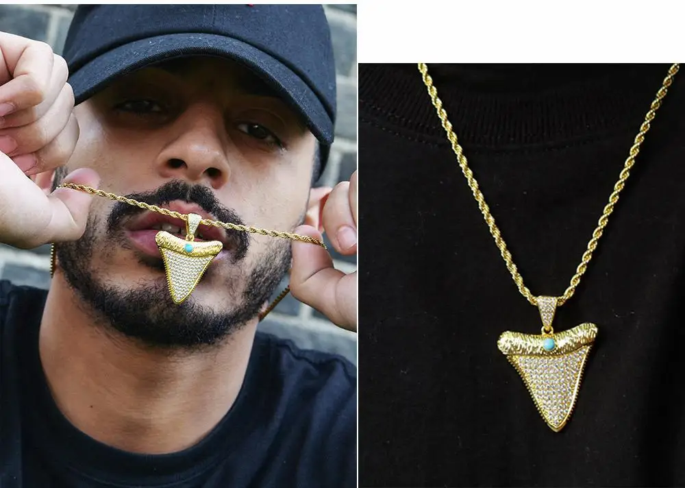 Золотая Акула подвеска с дизайном «зуб» для мужчин женщин льдом кулон в стиле хип-хоп с ожерелье с закрученной цепью для оптовой продажи Agente