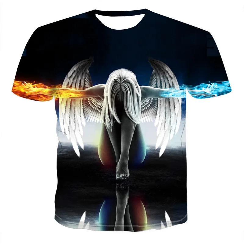 

New Summer Brand Large Size 3D T-shirt Man Round Collar Short Sleeve T-shirt Men Fashion Ice and fire hiphop asian size bigsize