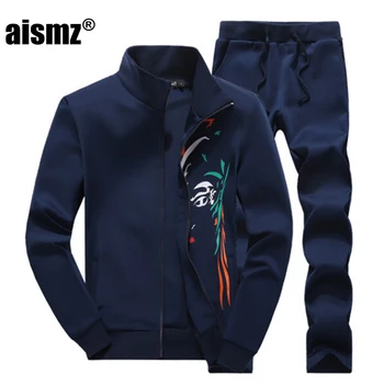 

Aismz Sporting Suit Men Autumn Printed Zipper Jacket+Pants Sets Brand Clothing Mandarin Collar Casual Men's Tracksuit Size M-3XL