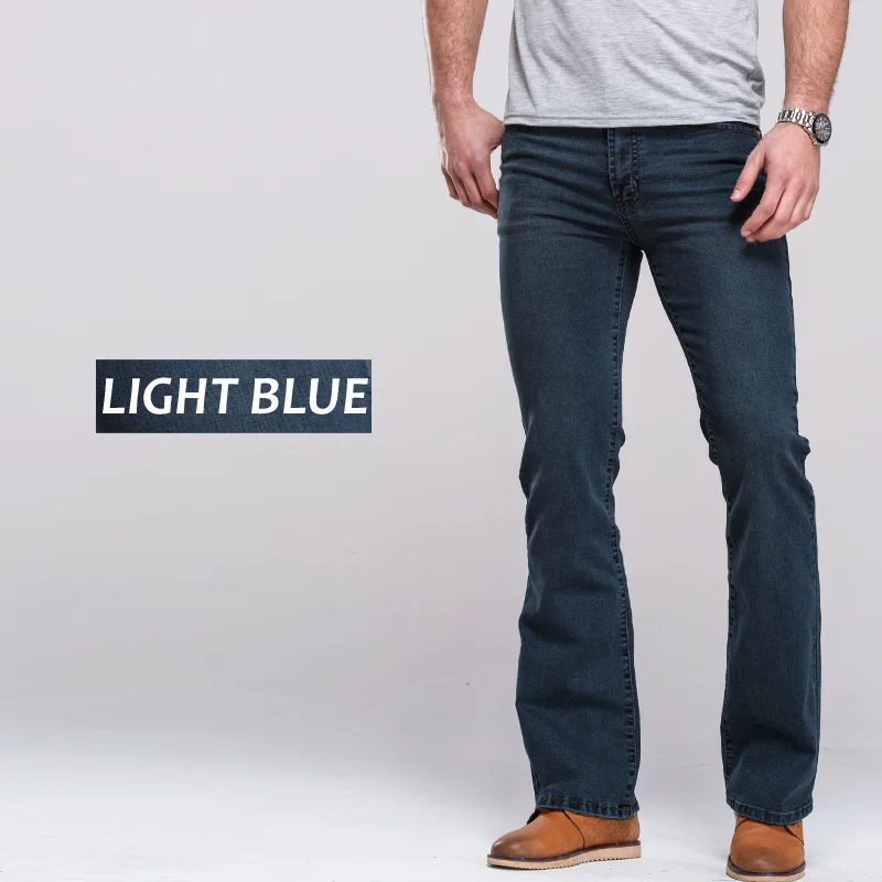Mens Boot Cut Jeans Slightly Flared Slim Fit Famous Brand Blue Black jeans Designer Classic Male Stretch Denim jeans  