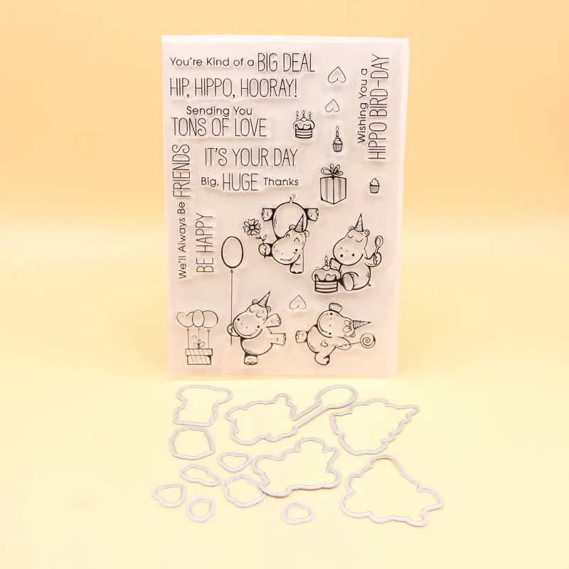 

KLJUYP Hippo Birthday Stamp Metal Cutting Dies Stencils for DIY Scrapbooking/photo album Decorative Embossing DIY Paper Card