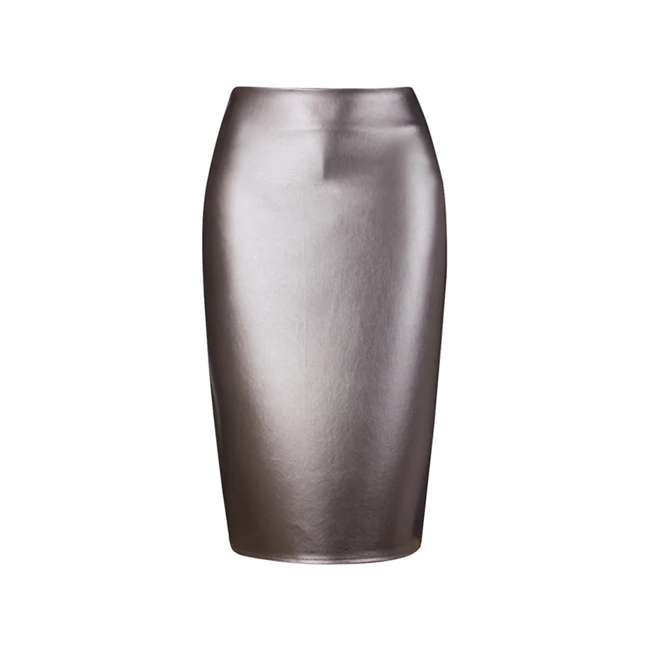 Весенне-летняя повседневная юбка из искусственной кожи женская элегантная юбка-карандаш на молнии средней длины женские Облегающие юбки с высокой талией черные