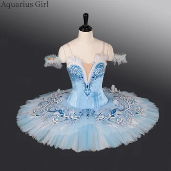 

Professional Classical Pancake Tutu Adult Sky Blue Color Velvet Ballet Tutus Feather Decorations Girls Dance Costumes Blue Bird