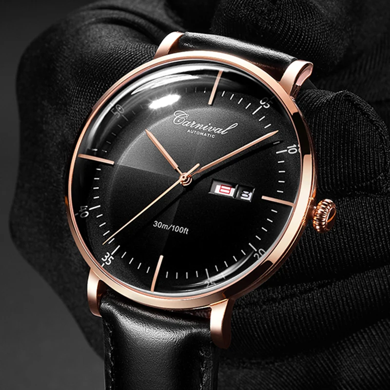 

Carnival Mechanical Automatic Watch Men Reloj Hombre Leather Strap Mens Watches Top Brand Luxury Waterproof Gold Wristwatch New