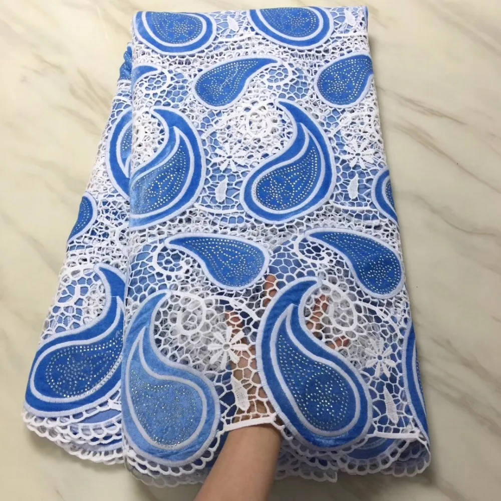 

2018 High Quality African velvet cord Lace Fabric Guipure French Embroidery For Nigerian party Dress.5yards/lot