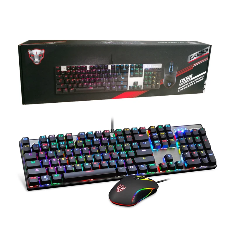 Motospeed CK888 RGB светодиодный подсветка игровая механическая клавиатура+ Регулируемый dpi Мышь Набор с кабелем 1,8 м для компьютера Pro Gamer