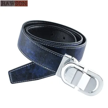 

HAWSON 2019 Hot Selling Luxury Strap with Metal Buckle Blue Leather Belt for Men Daily Supplies Business Belts