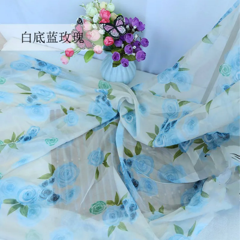 30d принт Роза шифон ткань костюм hanfu юбка Пряжа Шелковый шарф Вуаль шелковая