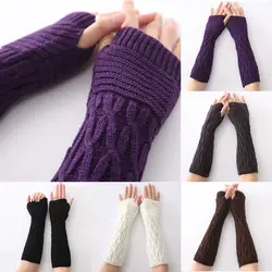 Ручной вязки половиной пальцы длинные перчатки для Осенне-зимняя Дамская обувь ручной перчатки до локтей пальцев руки теплые вязаные