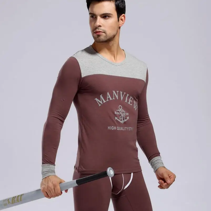 Рубашка+ штаны) мужское термобелье, хлопковое нижнее белье с принтом, теплые Качественные комплекты для сна, топ и леггинсы, мужские кальсоны, комплект