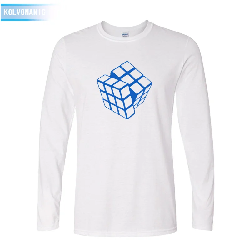 KOLVONANIG весна и осень Rubik's-Cube игра печатных Мужская футболка с круглым вырезом футболка с длинным рукавом платья для мужчин лоскутные футболки