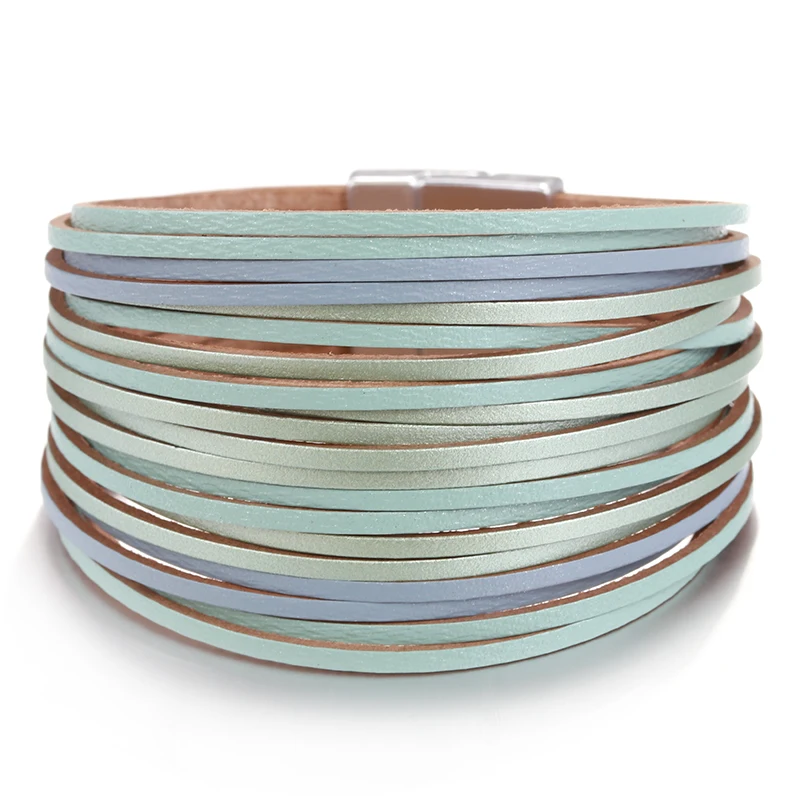 Amorcome Bohemian Leather Bracelets for Women 2019 Fashion Ladies Slim Strips Multilayer Wide Wrap Bracelet Female Jewelry Gift - Image 3