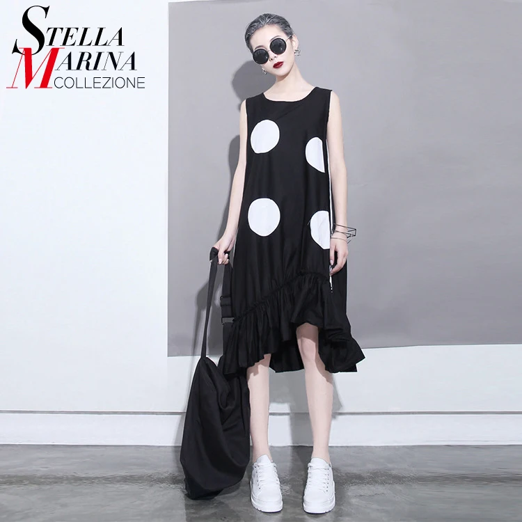 Wholesale New 2017 Korean Summer Women Ruffles Chiffon Dress Large Dots Printed Sleeveless Irregular Sun dress Cute Midi Tank Dresses 1193 Buy Cheap New 2017 Korean Summer Women Ruffles Chiffon Dress Large Dots Printed Sleeveless Irregular Sun dress Cute Midi Tank Dresses 1193