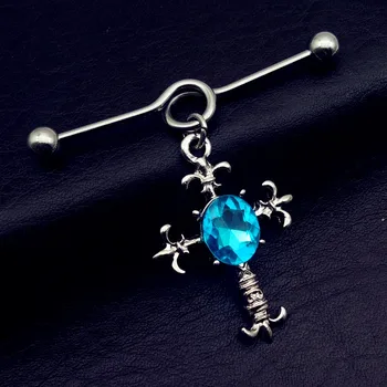 

1pcs New Stainless Steel 14G cross lucky Industrial Barbell tragus Cartilage dangle Ear Piercing Jewelry free shipping