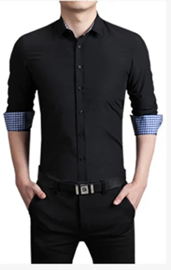 HCXY, новинка, хлопковая клетчатая рубашка, Мужская Роскошная приталенная рубашка, мужская рубашка, Повседневная рубашка, M-5XL - Цвет: black