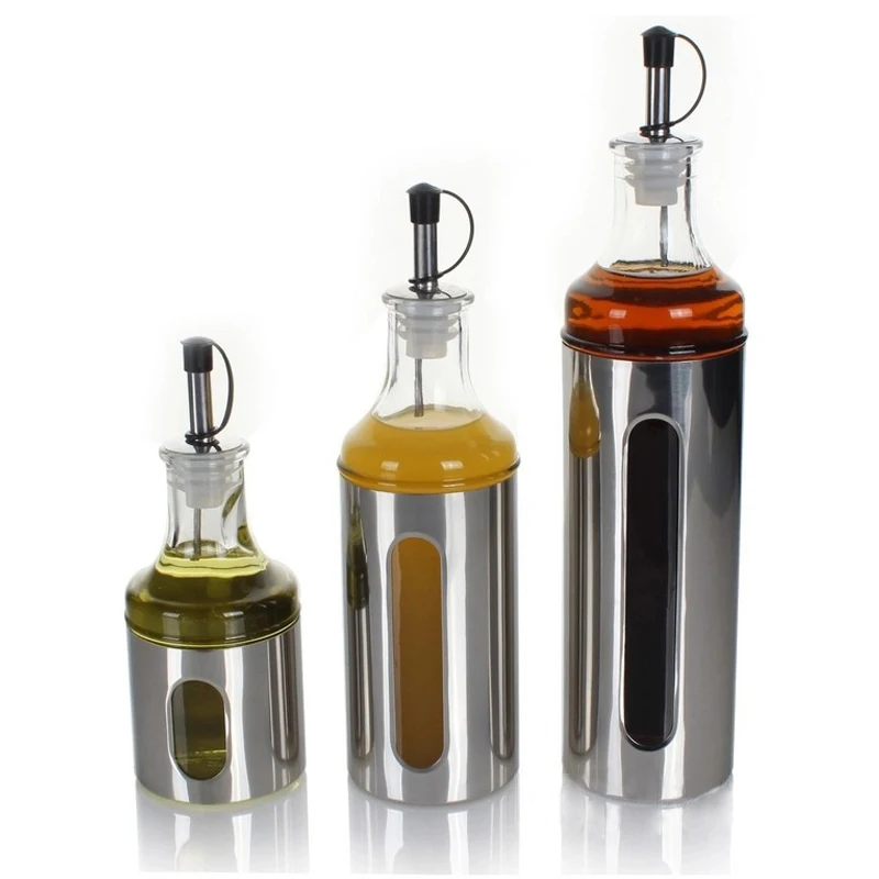 HearTogether Brand Glass Oil Bottle with Stainless Steel Protective Cov