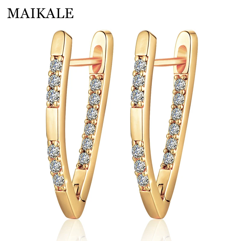 

MAIKALE Simple V shape Stud Earrings Paved Cubic Zirconia Silver Gold Zircon Earrings for Women New Fashion Jewelry Charm Gifts