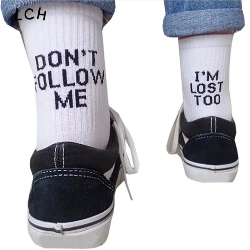 Для женщин забавные Halajuku humored слово печатных носки для девочек Творческий каблучки sokken хип хоп улица скейтборд корзина Бальные чулки Унис