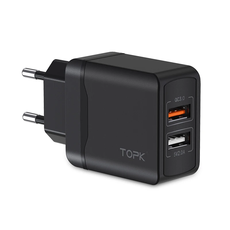 TOPK Quick Charge 3,0 28W QC 3,0 адаптер зарядного устройства с двойным USB EU вилка Дорожное настенное зарядное устройство для мобильного телефона для iPhone samsung Xiaomi - Тип штекера: EU Black