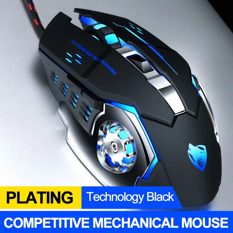 Профессиональная игровая мышь 8D 3200 dpi, регулируемая Проводная оптическая светодиодный компьютерная игровая мышь, USB кабель, бесшумная мышь для ноутбука - Цвет: Black