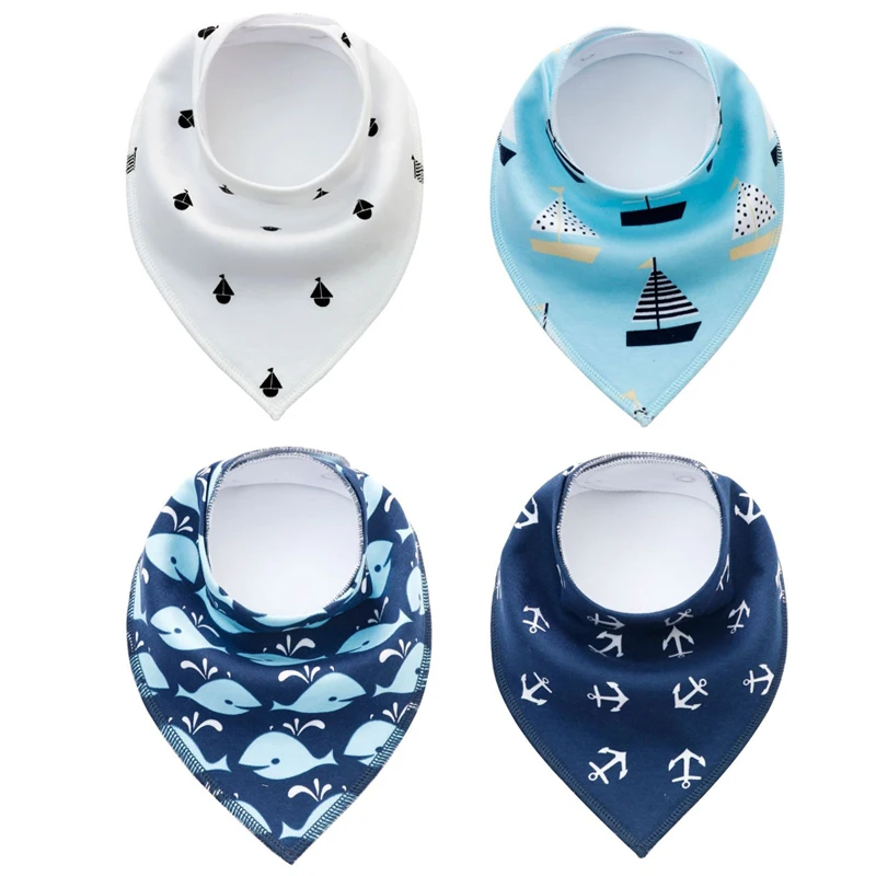 Cute 20 Style 4pc/Lot Unisex Baby Bibs Adjustable Snaps 100 Cotton
