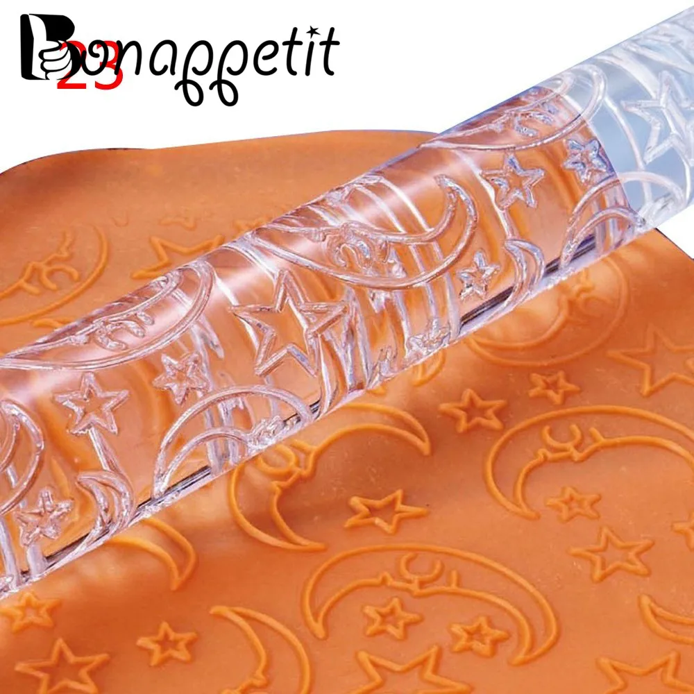 

1PC Acrylic Rolling Pin Designed Fondant Cake Impression Rolling Pin Pastry Roller Embossing Baking Tools Fondant Tools