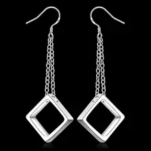 Высокое качество ювелирные изделия 925 ювелирные изделия посеребренные модные цепи квадратные серьги для женщин лучший подарок SMTE336