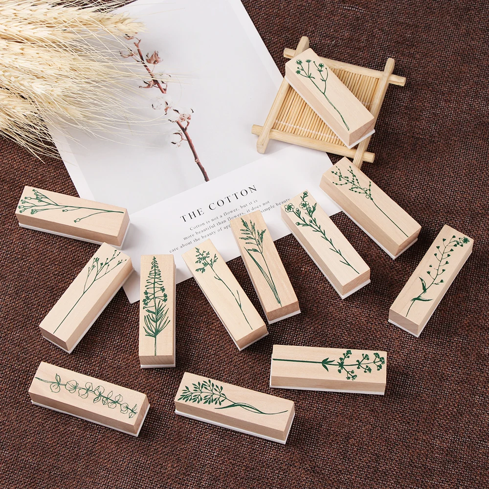 

Vintage Forest Plants Leaves Printed Stamp Daily Planner Decor Wooden Rubber Stamp for Scrapbooking DIY Crafts Drawing Supplies