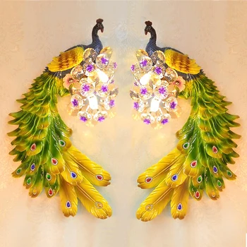 

Fashion creative peacock crystal wall lamp Nordic bedroom bedside living room TV background wall lamp 110V 220V led wall light