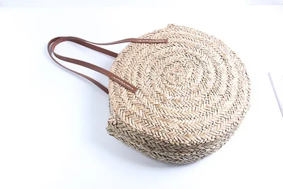 2026 Moroccan Palm Basket Bag Women Hand Woven Round Straw Bags Natural Oval Beach Bag Big Tote Circle Handbag  Fashion