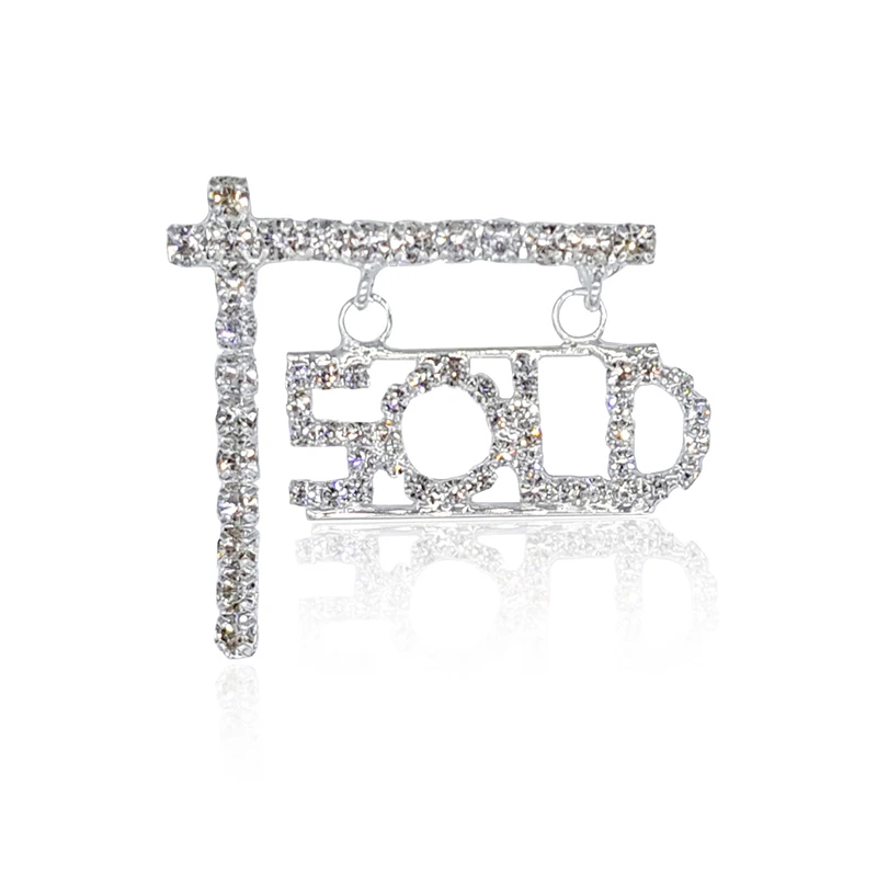Unique Gift for Real Estate Agent Crytal Brooch pin "SOLD" Word Lapel