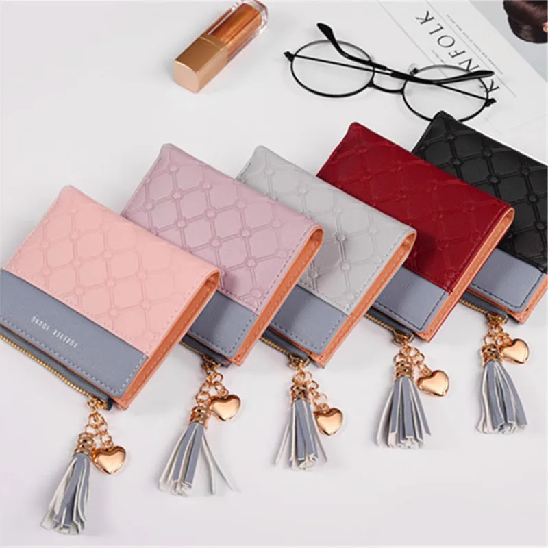 

2019 Tassel Leather Short Wallet Women Small Luxury Brand Famous Mini Women Wallets Purses Female Short Coin Zipper Purse