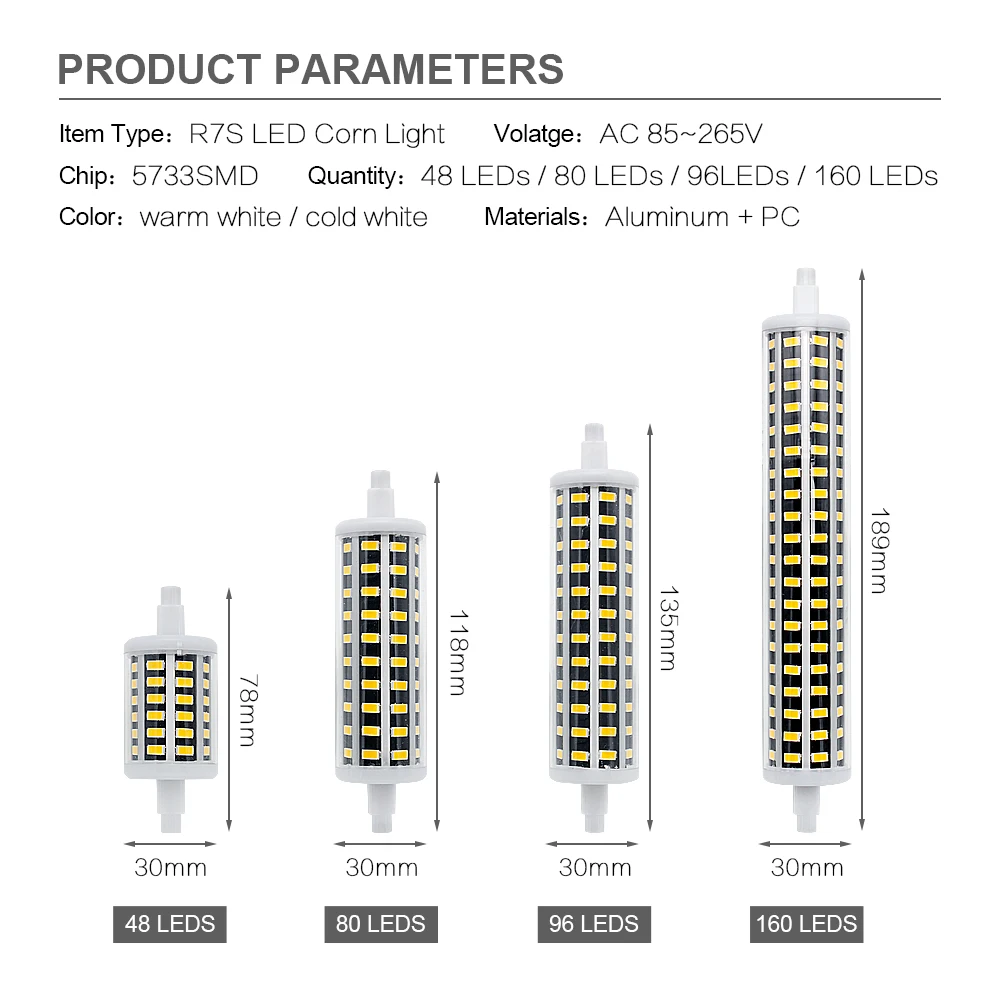 Высокая мощность Bombillas SMD 5730 затемнения R7S светодиодный светильник Кукурузы 78 мм 118 мм 135 мм 189 мм свет SMD5733 лампа 8 Вт 15 Вт 20 Вт 30 Вт AC 85-265 в