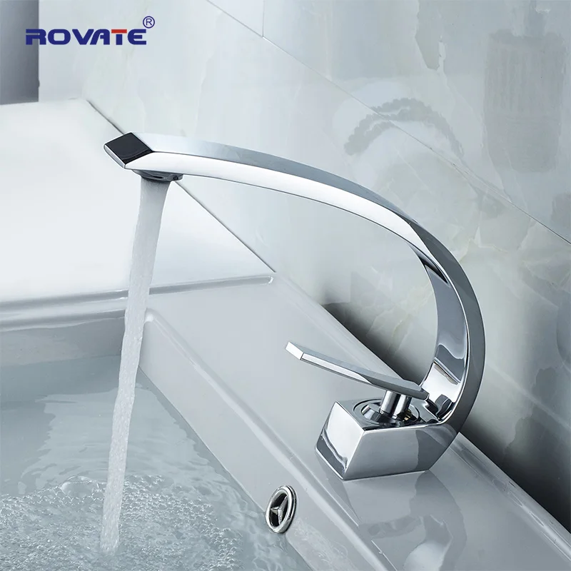 ROVATE Bathroom Basin Faucet Brass Chrome Sink Mixer Tap Vanity Hot and Cold Water