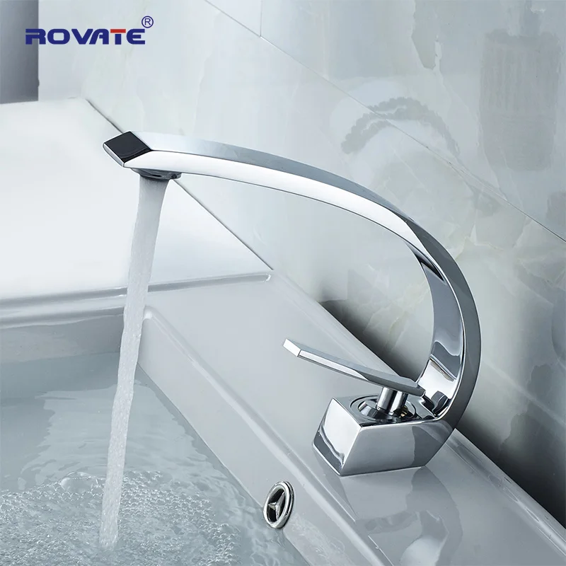 ROVATE حوض للحمام صنبور النحاس الكروم بالوعة صنبور حوض خلاط الغرور الساخنة والباردة المياه