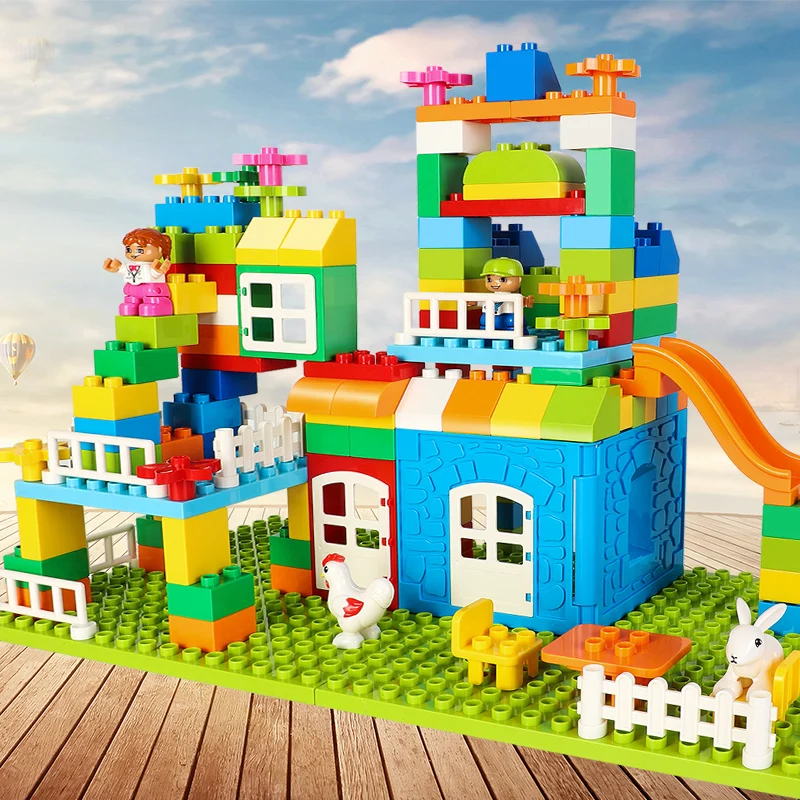 

Big Building Blocks Compatible Duploed Toy For Children Above 3 Years Old Warm Family DIY Bricks With Base Plate Colorful