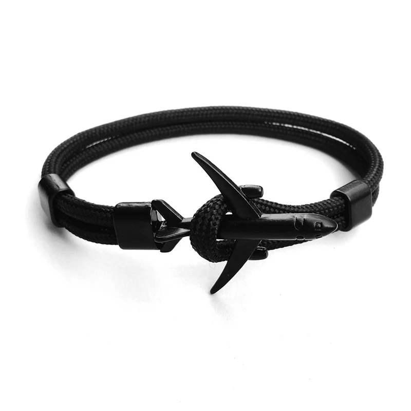 

NIUYITID 2019 Black Airplane Aircraft Anchor Bracelet Men Women Charm Nautical Survival Rope Chain Paracord Bracelet Male Wrap