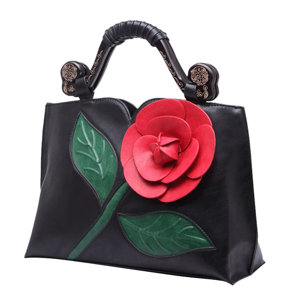 Luxury Handbags Women Classic Rose Tote Zipper Ethnic Wind Shoulder Bag Retro Handbags Lady Sac Main Femme Dropshipping YJJ2