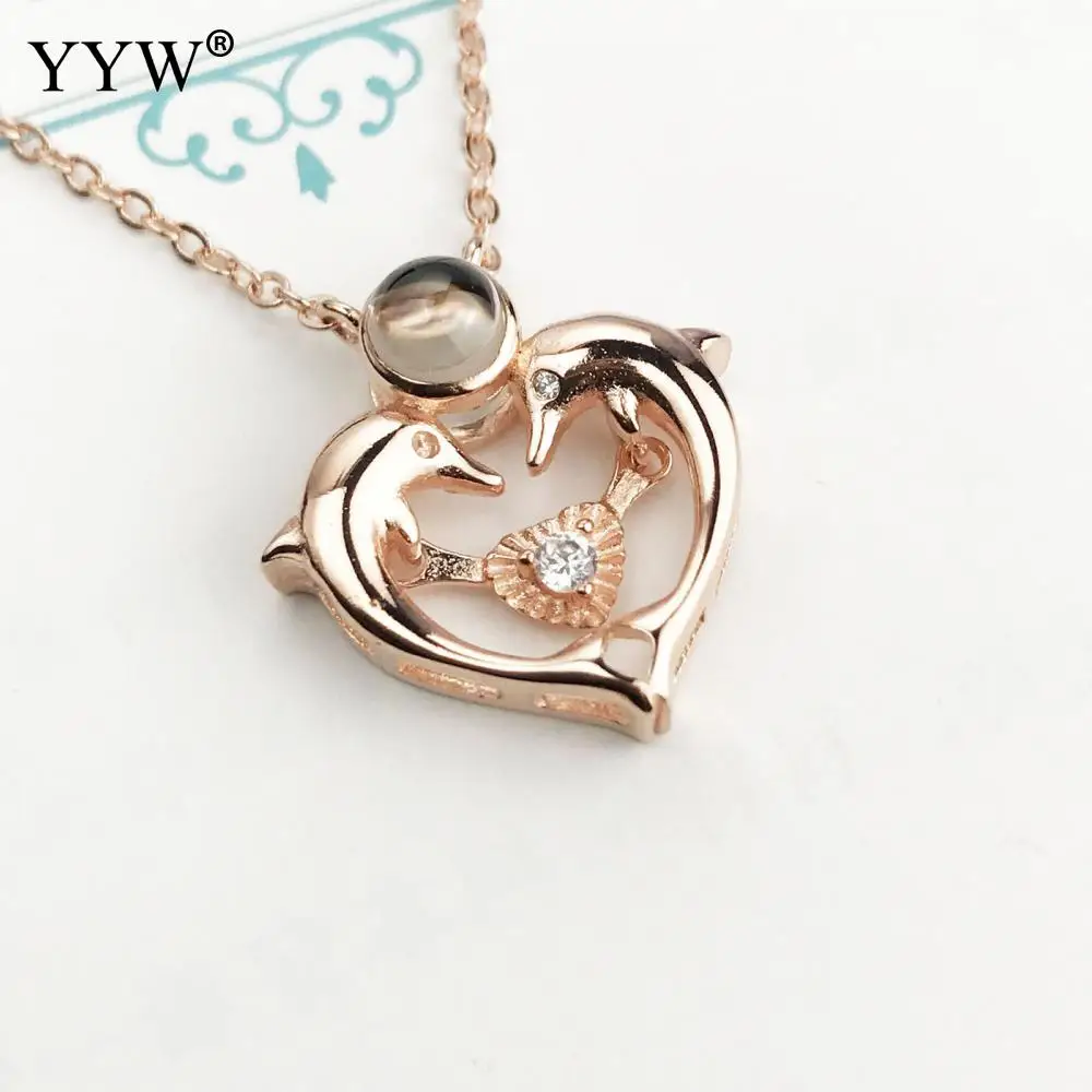 Rose Gold&Silver Color Double Dolphin 100 Languages I Love You Love Memory Wedding Necklace