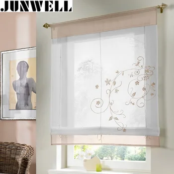 

Embroidery Roman Curtain Polyester Voile Ribbon Controller Blind Home Wave European Living Room Balcony Voile 1PC