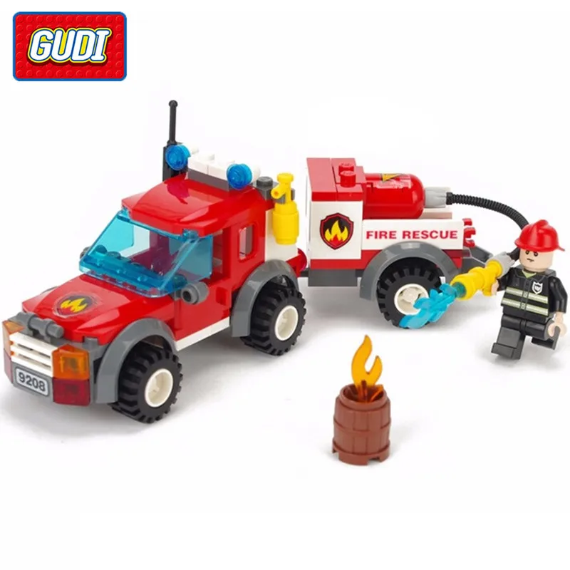 GUDI 122Pcs City Fire Truck font b Building b font Blocks Children Educational Assembled font b