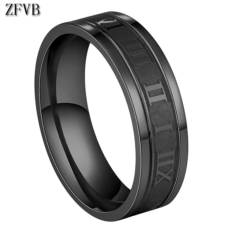 

ZFVB Trendy Roman Numerals Rings for Men Superior Quality 316L Stainless steel Classic Black Ring Never Fade Party Jewelry Gift