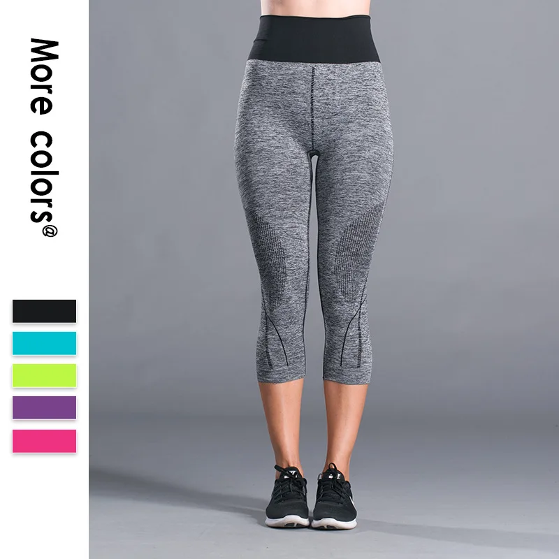 

Seamless 3/4 Gym Workout Leggings Women 2019 Yoga Pants High Waist Sport Tights Woman Fitness Jogging Running Sports Pants Gray