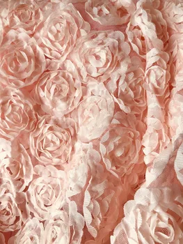

Chiffon Fabric, light pink rose lace fabric, 3D floral lace , apparel lace fabric, wedding decor lace fabric